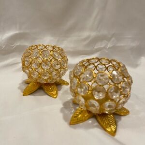 Elegant Gold Crystal Candle Holder x2